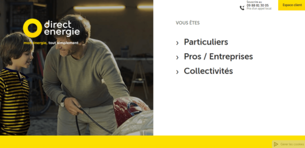 Page d’accueil de l'espace client Direct Energie