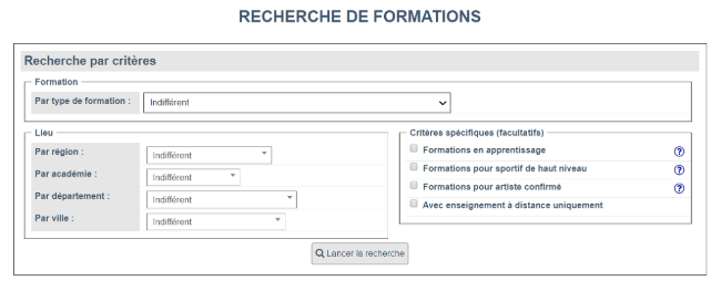 recherche formations par criteres